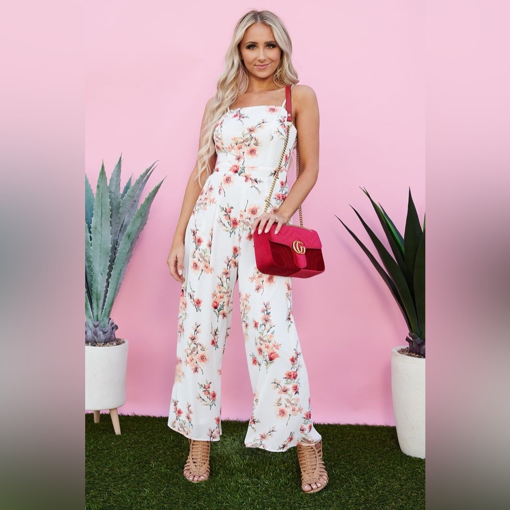Floral Flair Jumpsuit (ivory) with pockets from NanaMacs/Wishlist Apparel SMALL